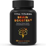 Vital Vitamins Nootropic Brain Supplement Plus - for Memory, Focus, Concentration, Neuro Energy, Clarity - with Lion's Mane Mushrooms - 60 Capsules