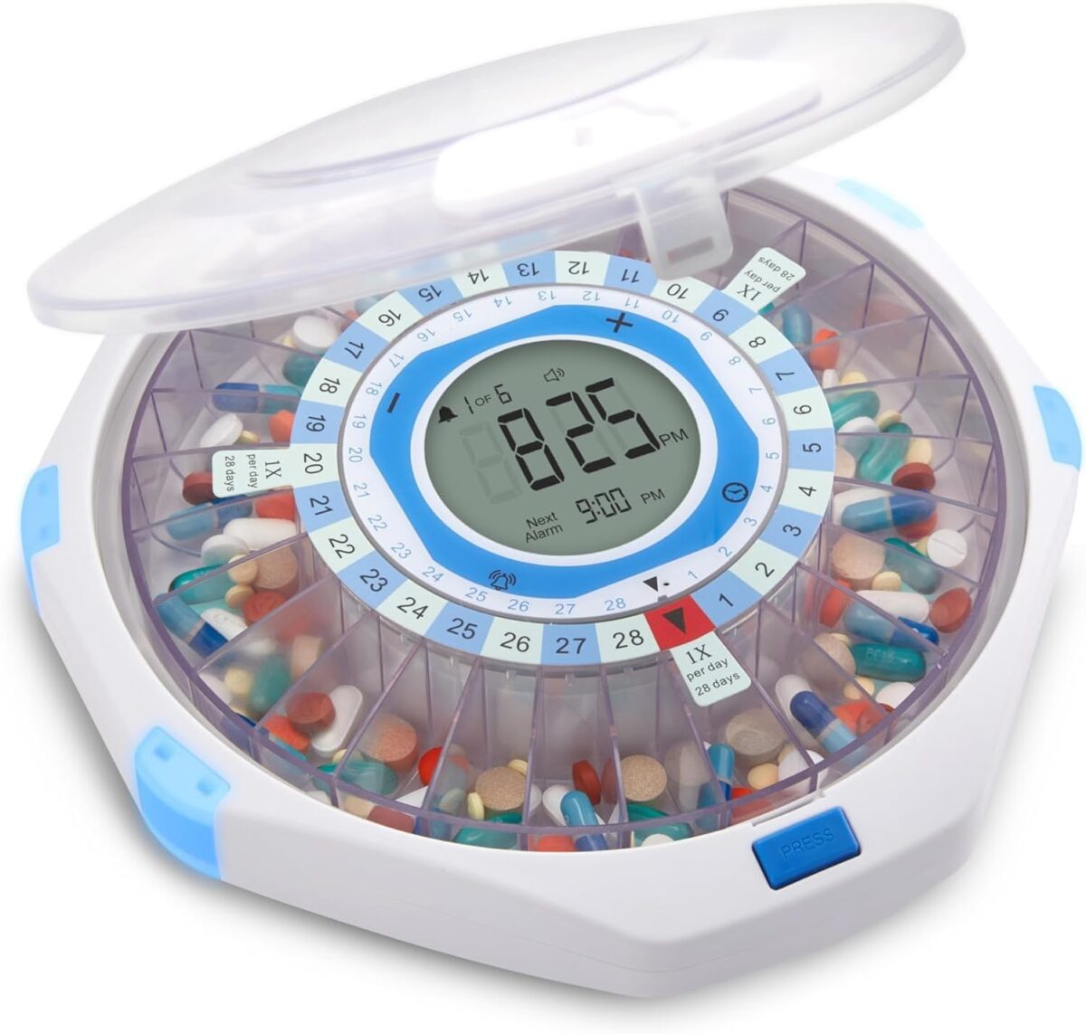 LiveFine WiFi Automatic Pill Dispenser and Remote Medication Monitoring System with Locking Key, 28-Day Medication Organizer Up To 9 Doses Per, Adjustable Light/Sound Alarms For Prescriptions & Vitami - Image 1