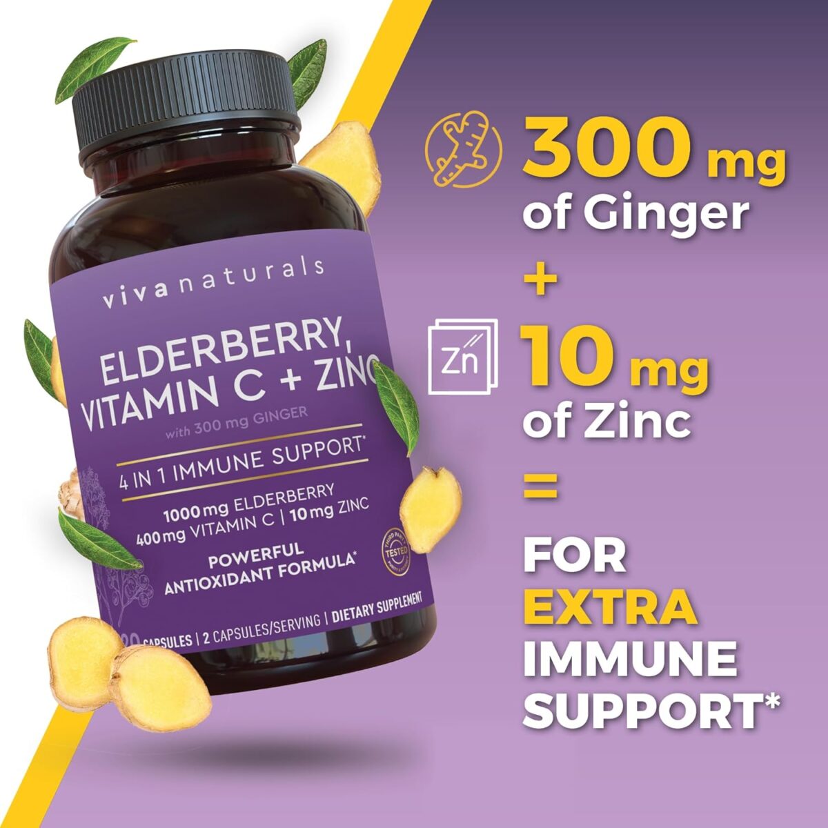 Viva Naturals Elderberry with Vitamin C and Zinc (120 Capsules) - 1000mg Sambucus Elderberry Immune Support Supplement, Black Elderberry Capsules for Adults, Elderberry Vitamins - 2 Months Supply - Image 8