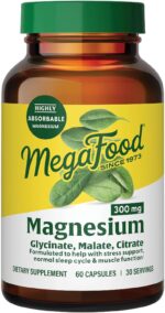 MegaFood Magnesium 300 mg - Highly absorbable Blend of Magnesium Glycinate, Citrate & Malate to Help Support Heart, Nerve Health and Relaxation - 60 Capsules (30 Servings)