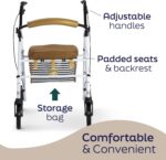 Medline Foldable Steel Rollator with Microban* Protection, 8" Wheels, Comfortable Seat, 300 lbs, Weight Capacity, White - Image 4