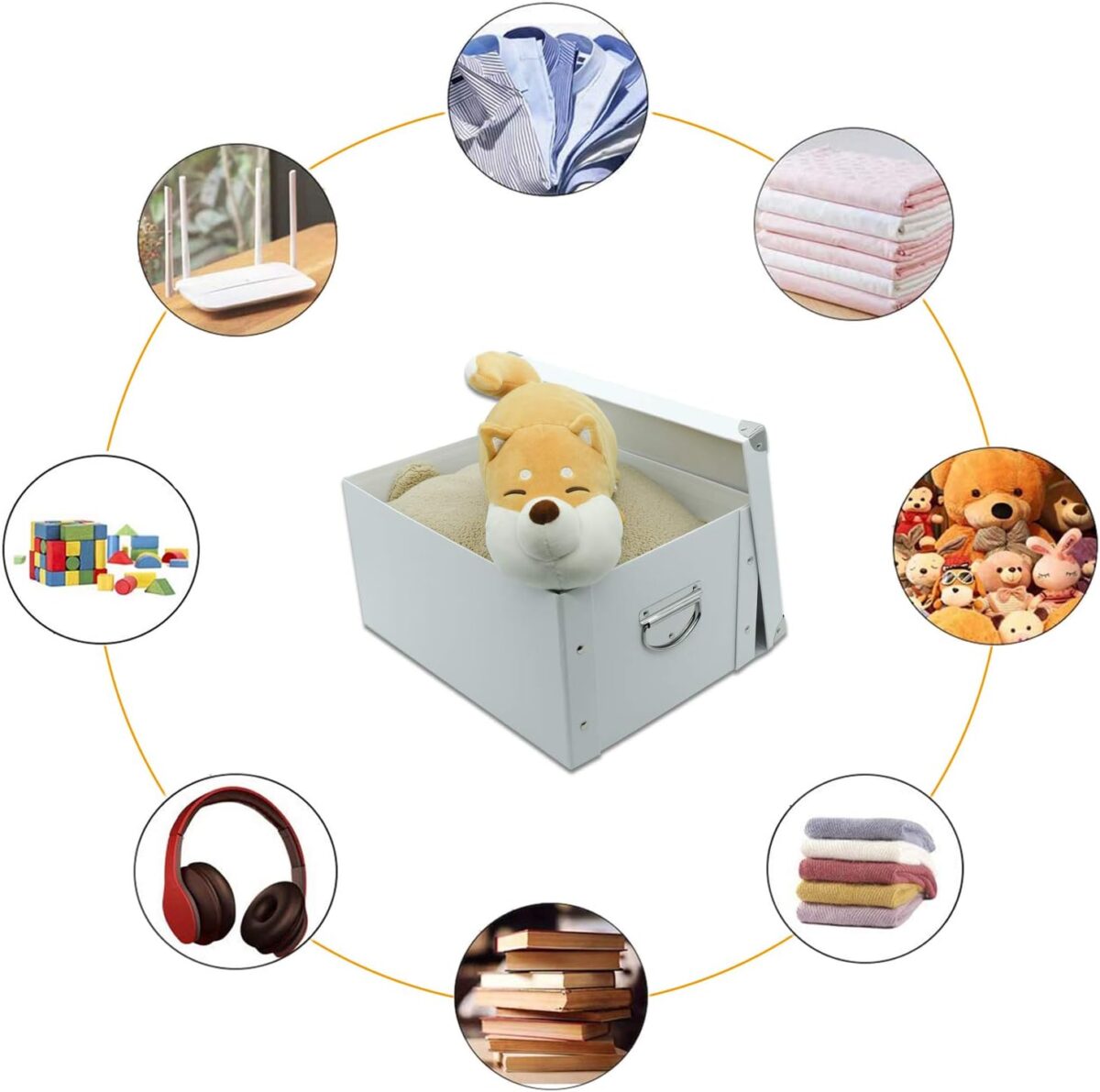 GUOZI Collapsible Storage Box, Decorative Memory Box with Lid & Metal Reinforced Corners, Cardboard File Bin with Handles, Organizer Gift Box for Keepsake Toy Photos Office Nursery Wardrobe Bookshelf - Image 6