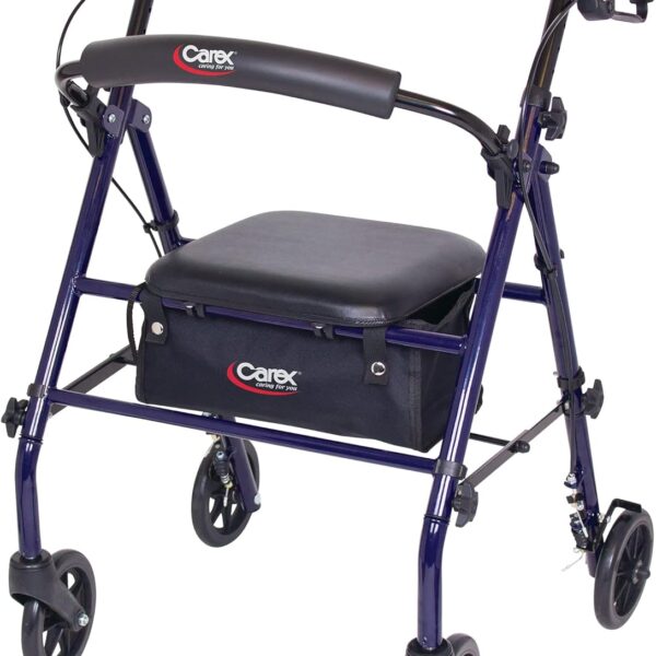 Carex Steel Rollator Walker with Seat and Wheels, Rolling Walker for Seniors, Supports 350lbs, For 5'0" to 5'8", Adult Rollator for Seniors, Padded Seat and Backrest for Elderly Assistance, Dark Blue