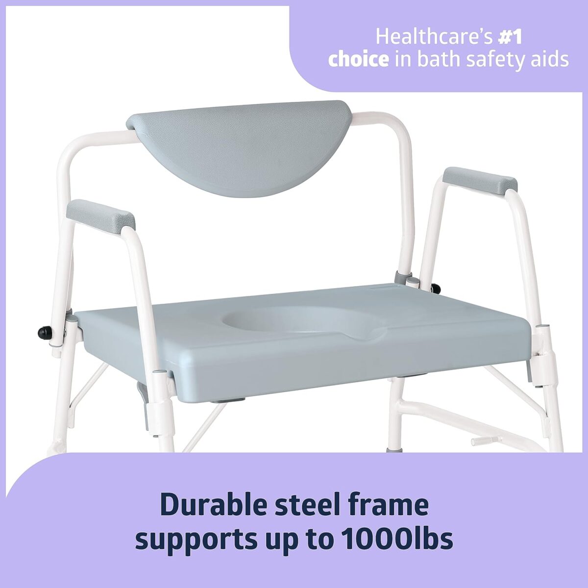 Medline Bariatric Drop-Arm Commode - Heavy Duty Steel Toilet Chair for Disabled and Elderly, 1,000 lb. Weight Capacity - Image 3