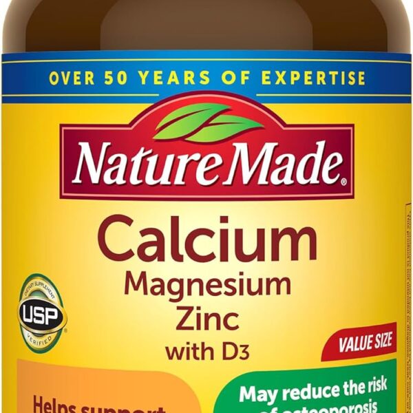 Nature Made Calcium Magnesium Zinc with Vitamin D3, Dietary Supplement for Bone Support, 300 Tablets