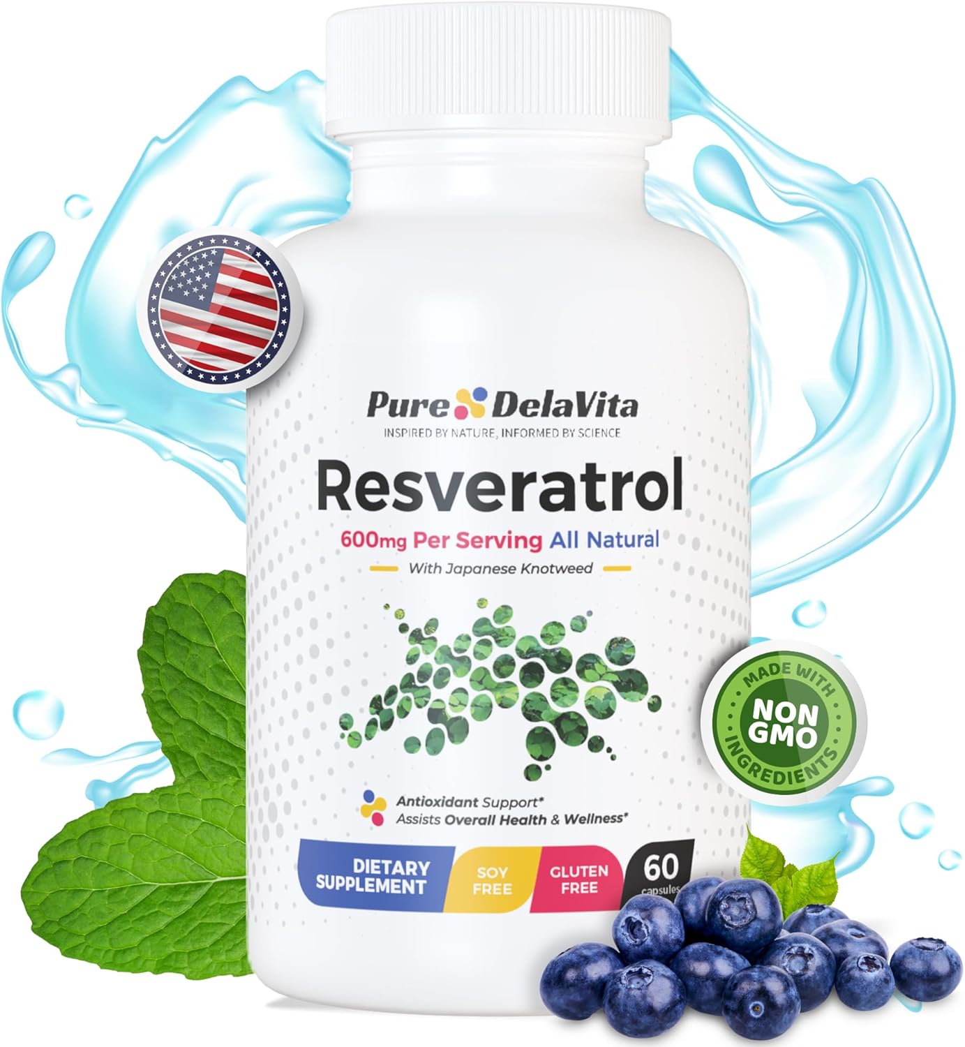71ewAwkW3HL._AC_SL1500_.jpg Pure Resveratrol Supplement – 600mg Antioxidant for Heart Health, Anti-Aging, Immune & Cognitive Support – Non-GMO, Gluten-Free, Soy-Free, Vegan – 60 Capsules, Japanese Knotweed - Image 1