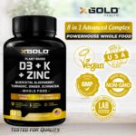 Vitamin D, K2, K1, Zinc, Quercetin, Elderberry, Turmeric, Ginger & Echinacea Whole Food Supplement 8 in 1- D3 5000 IU Plant-Based from Lichen, Vitamin K (K2 MK7, MK4, K1), D3 K2 Vitamins -120 Capsules - Image 4