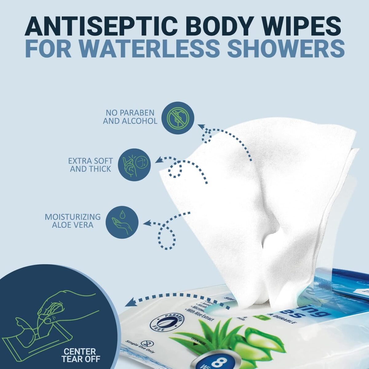 MED PRIDE Hospital Adult No Rinse Bath Wipes for Women, Thick Microwavable Disposable Wipes with Aloe Vera, 96 Count (12 Packs) - Image 3