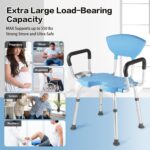 Shower Chair for Inside Shower - 550 lbs, Tool-Free Assembly, Adjustable Height, Padded Shower Stool, Removable Arms & Backrest, Shower Head Clip, Bath Seat for Elderly and Disabled (Blue) - Image 5