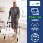 FSA/HSA Eligible Folding Walker with 2 Skis and 5" Wheels, Lightweight Walkers for Seniors and Adults, Supports up to 350 Pounds, Adjustable Height, Compact Standard Walker, Black - Image 2
