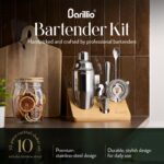Barillio Bartender Kit - Stainless-Steel Cocktail Shaker Set with Bamboo Stand - Mixology Bar Tools w/Shaker, Drink Mixer Spoon & Muddler for Cocktails - Home Bar Accessories - 10-Pc Bar Set - Silver - Image 2