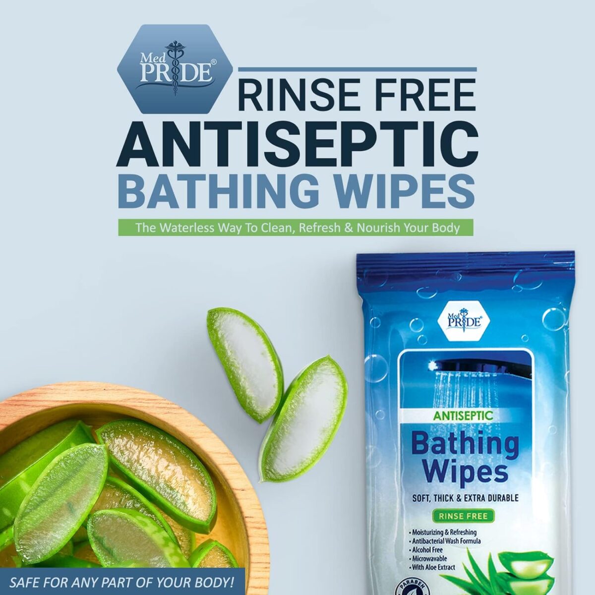 MED PRIDE Hospital Adult No Rinse Bath Wipes for Women, Thick Microwavable Disposable Wipes with Aloe Vera, 96 Count (12 Packs) - Image 5