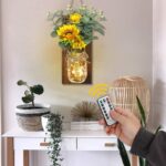 AerWo Sunflower Mason Jar Sconces Wall Decor Set of 2, Upgraded Hanging Sunflower Wall Decor with Remote LED Fairy Lights Rustic Wall Sconces for Farmhouse Kitchen Decorations Wall Home Decor - Image 5