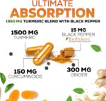 Turmeric Curcumin Supplement 1950mg with Organic Turmeric & Ginger, 95% Curcuminoids, BioPerine Black Pepper for Best Absorption, Nature's Vegan Joint Support, Non-GMO, Bottled in USA - 240 Capsules - Image 6
