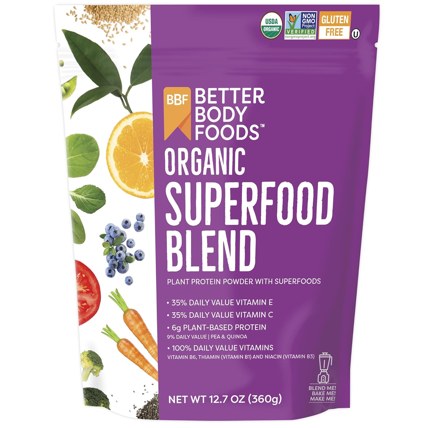 71gGAXGB0HL._SL1500_.jpg BetterBody Foods Organic Superfood Powder with Protein, Vitamins C, E, and B12 (12.7 oz.) - Image 1