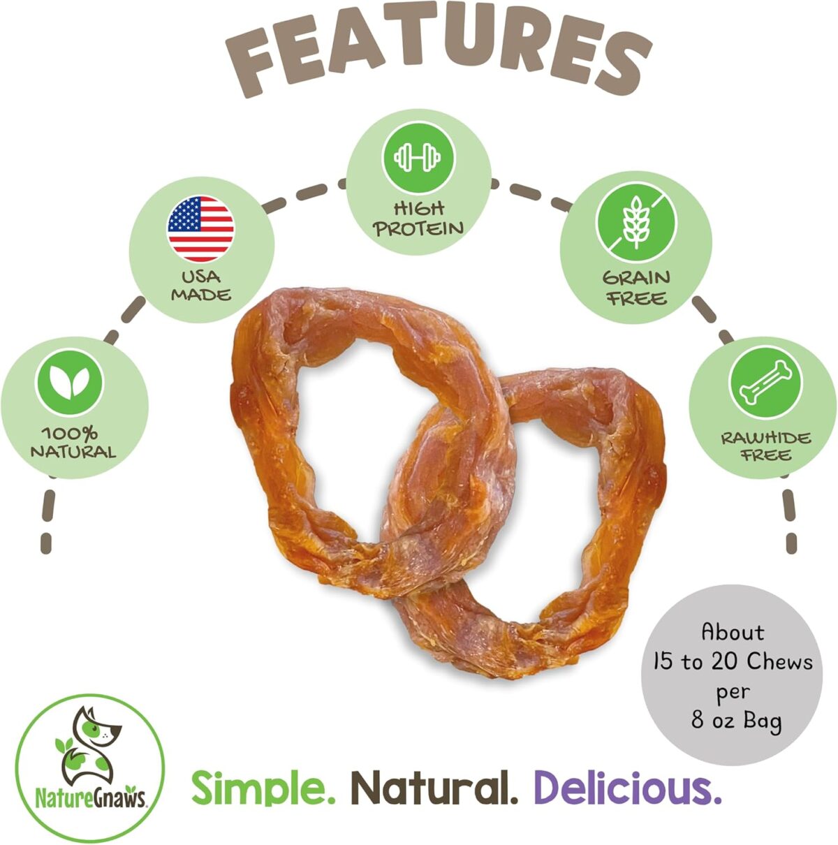 Nature Gnaws USA Turkey Tendon Rings for Dogs (8oz) - Delicious Grain Free Reward Snack for Small, Medium & Large Breeds - Premium Natural Dog Chew Treats - Image 2