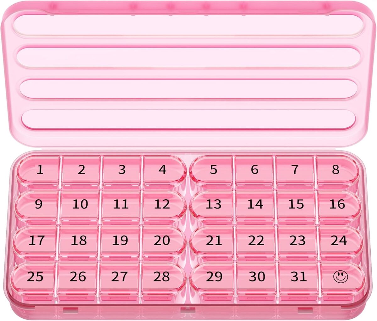 Zoksi Monthly Pill Organizer 1 Time a Day, 30 Day Pill Box Organizer Once a Day, One Month Large Pill Case for Travel, 31 Day Daily Medcine Container for Vitamins, Supplement & Medication (Pink) - Image 1