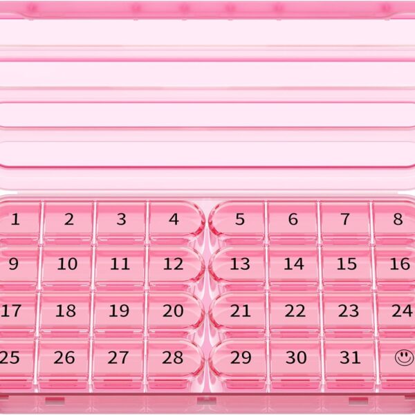 Zoksi Monthly Pill Organizer 1 Time a Day, 30 Day Pill Box Organizer Once a Day, One Month Large Pill Case for Travel, 31 Day Daily Medcine Container for Vitamins, Supplement & Medication (Pink)