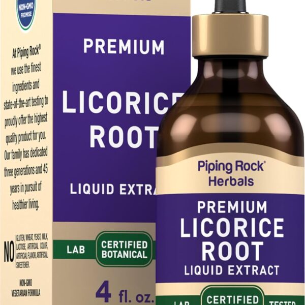 Piping Rock Licorice Root Extract Tincture | 4 Fl Oz | Liquid Herb Drops | Vegetarian Supplement | Alcohol Free | Non-GMO, Gluten Free