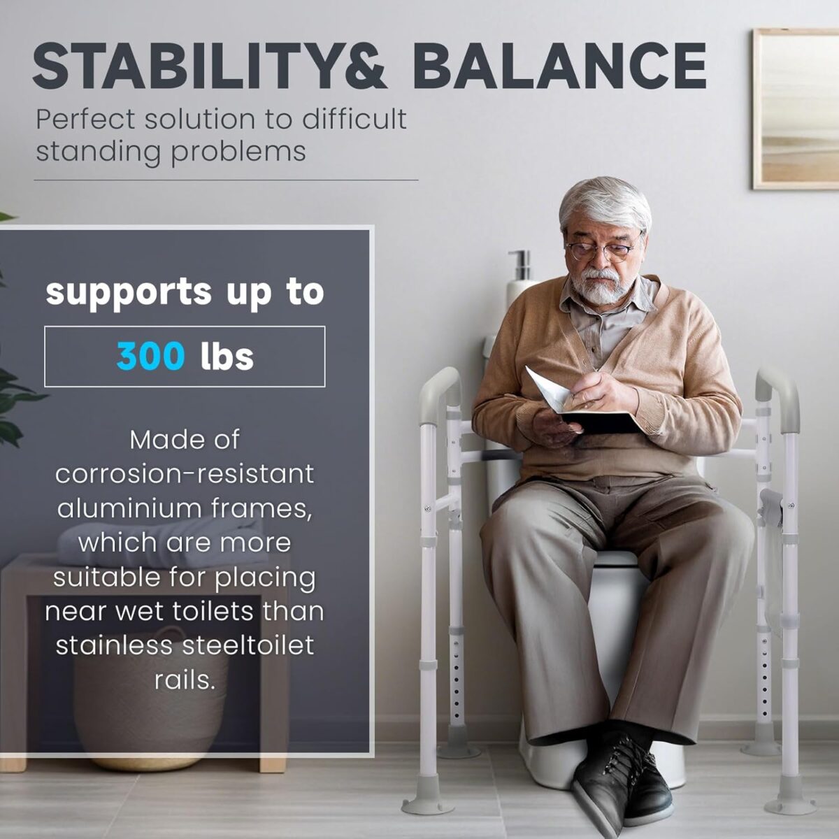 Toilet Safety Rails-Adjustable Toilet Safety Frame, FoldableTtoilet Support Rails with Handles, Heavy Duty Toilet Handles for Elderly, Seniors, Handicap & Disabled-Fits Most Toilets - Image 4