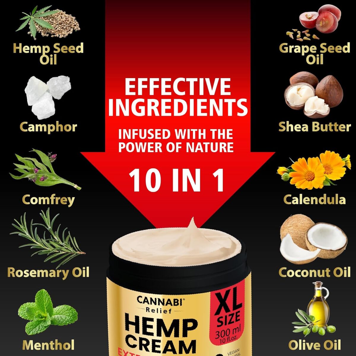 Саnnаbі Rеlіеf Hemp Cream Maximum Strength 3.38 FL. OZ — Massage Muscles, Joints, and Back Target Area — 10-in-1 Potent Formula | Gel Infused with Hemp Oil, Arnica, Menthol, Rosemary, Calendula - Image 5