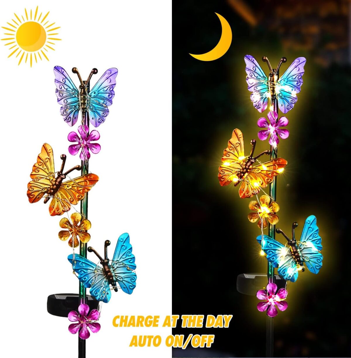Solar Lights Outdoor Waterproof Garden Butterfly Light Decorative Solar Stake Lights with Butterflies Decor for Garden Yard Lawn Patio Pathway(2 Pack) - Image 4