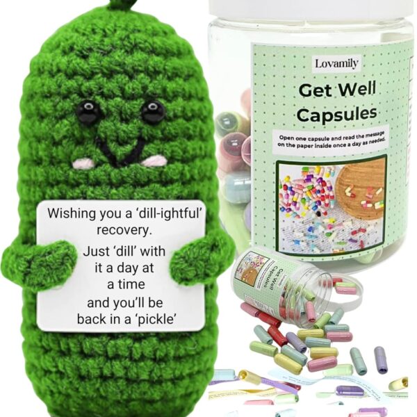 Get Well Soon Gifts - Message Capsule Bottle and Crochet with Card Uplifting Present Basket for Women Men Patients Family Coworker Friends After Surgery Recover Cancer Chemo