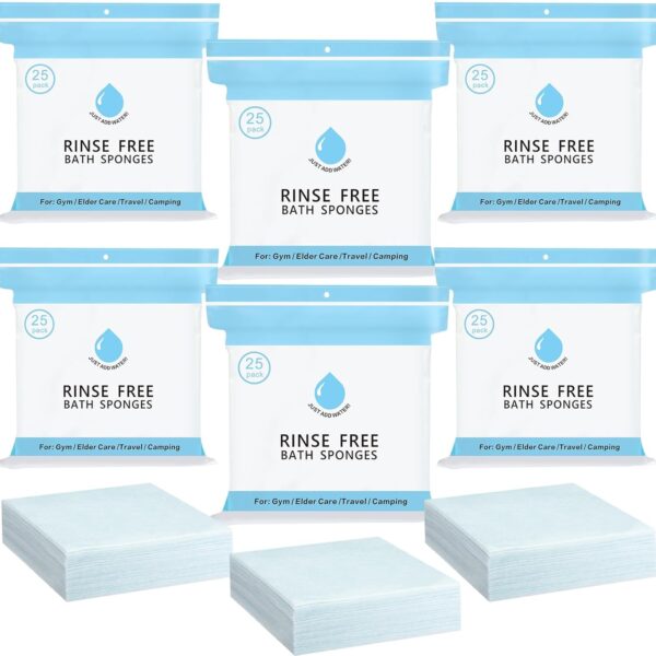 150 Pcs Rinse Free Bathing Wipes Bulk Sponges Bath Wipes All in 1 Shower Rinse Free Bath Sponges Wash Cloths for Campers, Hikers, Adults, Elderly