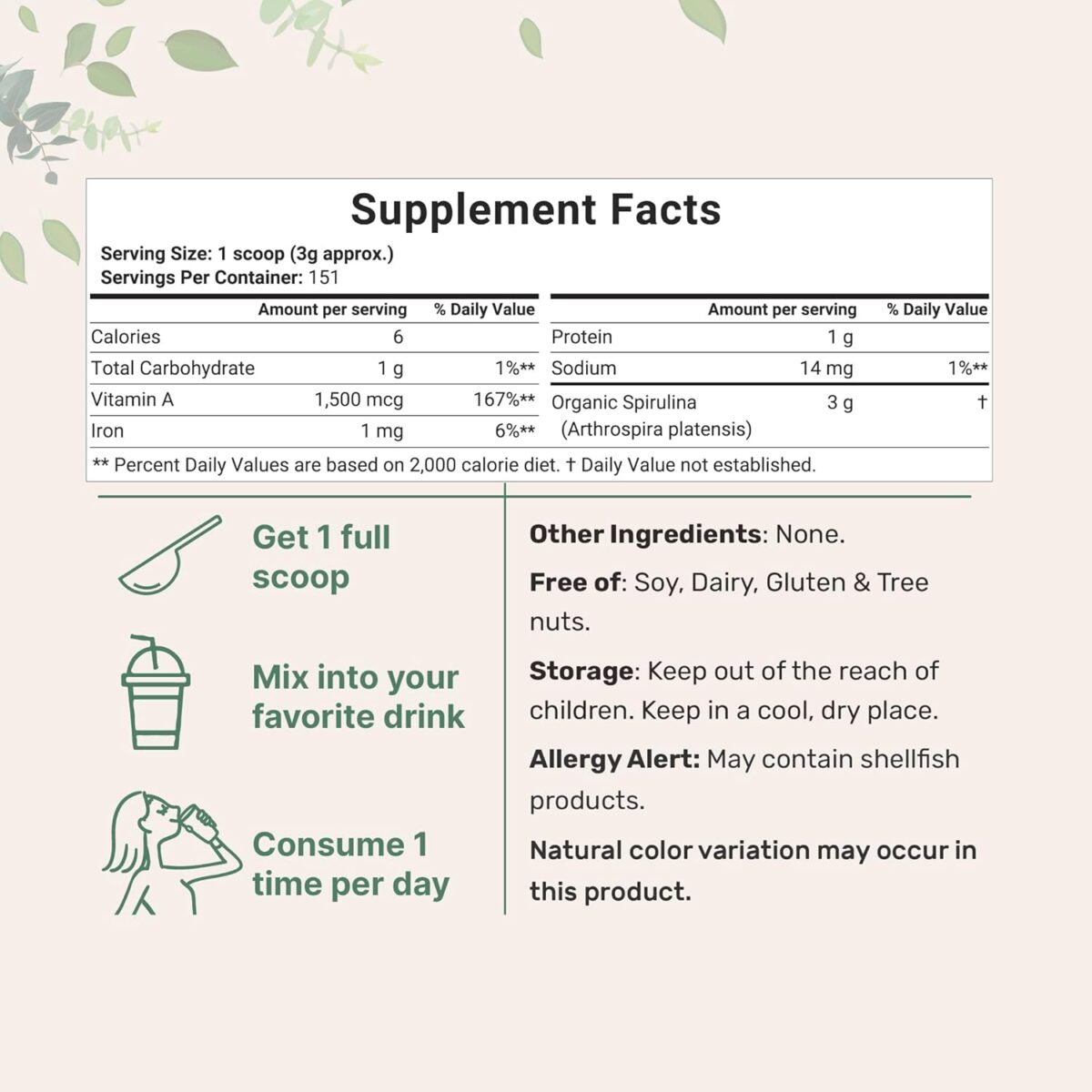 Micro Ingredients Organic Spirulina Powder, 16 Ounce, Raw Spirulina (Arthrospira Platensis), The Richest Sources of 70% Vegan Protein, Containers Minerals, Vitamins, Non-GMO & Non-Irradiation - Image 3