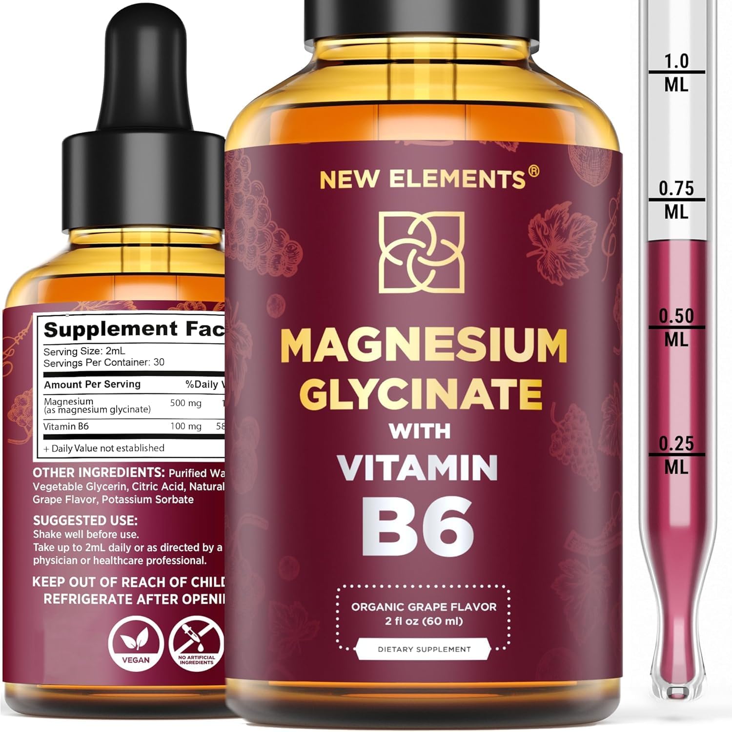 71i6Q9npQtL._AC_SL1500_.jpg Liquid Magnesium Glycinate Drops with Vitamin B6 - Magnesium Supplement 500mg & Vitamin B6 100mg | Non-GMO No Gluten | Stress Relief | Sleep & Relaxation | Muscle & Heart Support | Natural & Vegan - Image 1