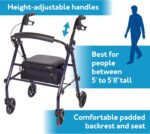 Carex Steel Rollator Walker with Seat and Wheels, Rolling Walker for Seniors, Supports 350lbs, For 5'0" to 5'8", Adult Rollator for Seniors, Padded Seat and Backrest for Elderly Assistance, Dark Blue - Image 3