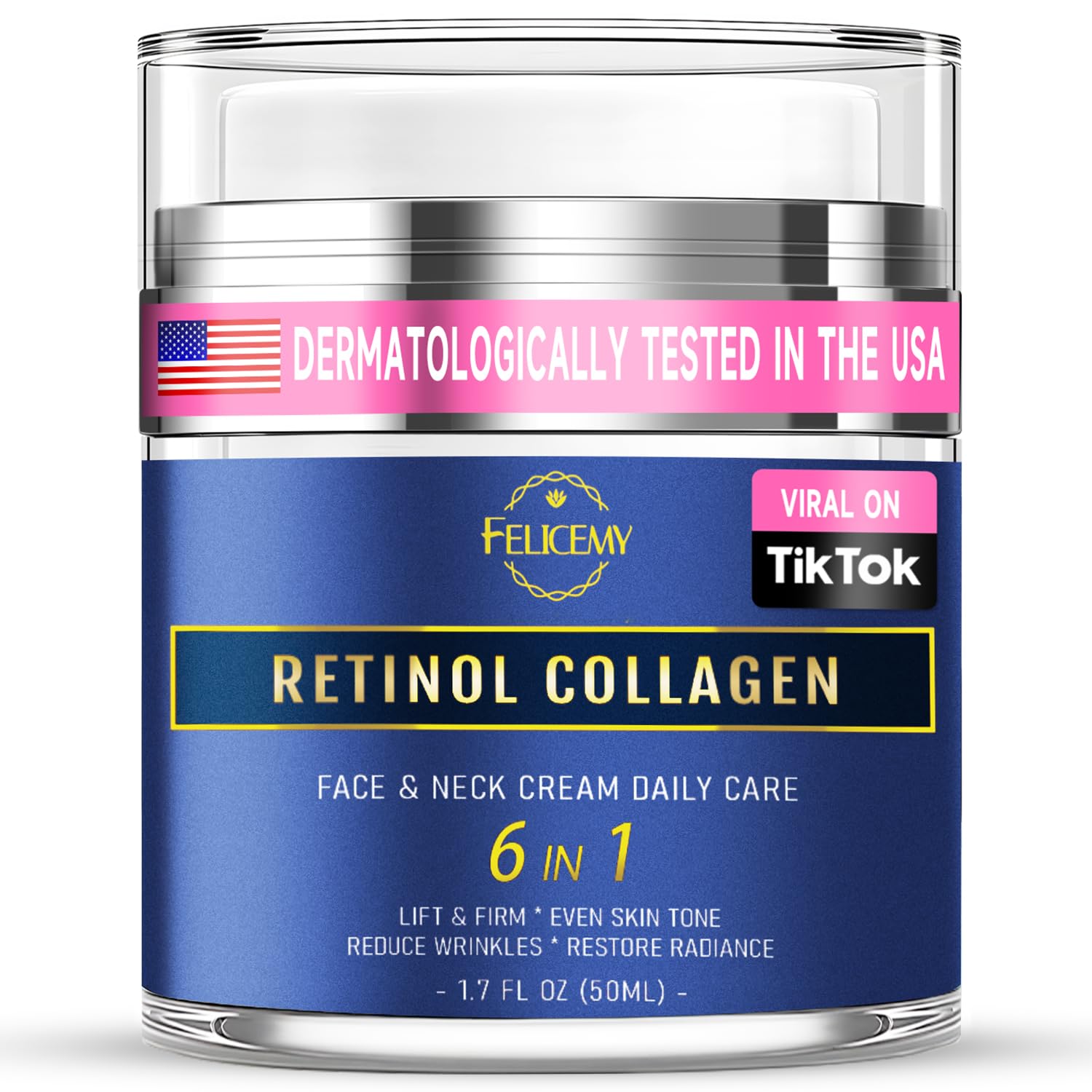 71iqmjzHzsL._SL1500_.jpg Retinol Cream for Face, Face Moisturizer with Collagen & Hyaluronic Acid, Anti Aging Neck Cream for Tightening Skin, Facial Creams Day & Night for Women and Men 1.7 Fl Oz - Image 1