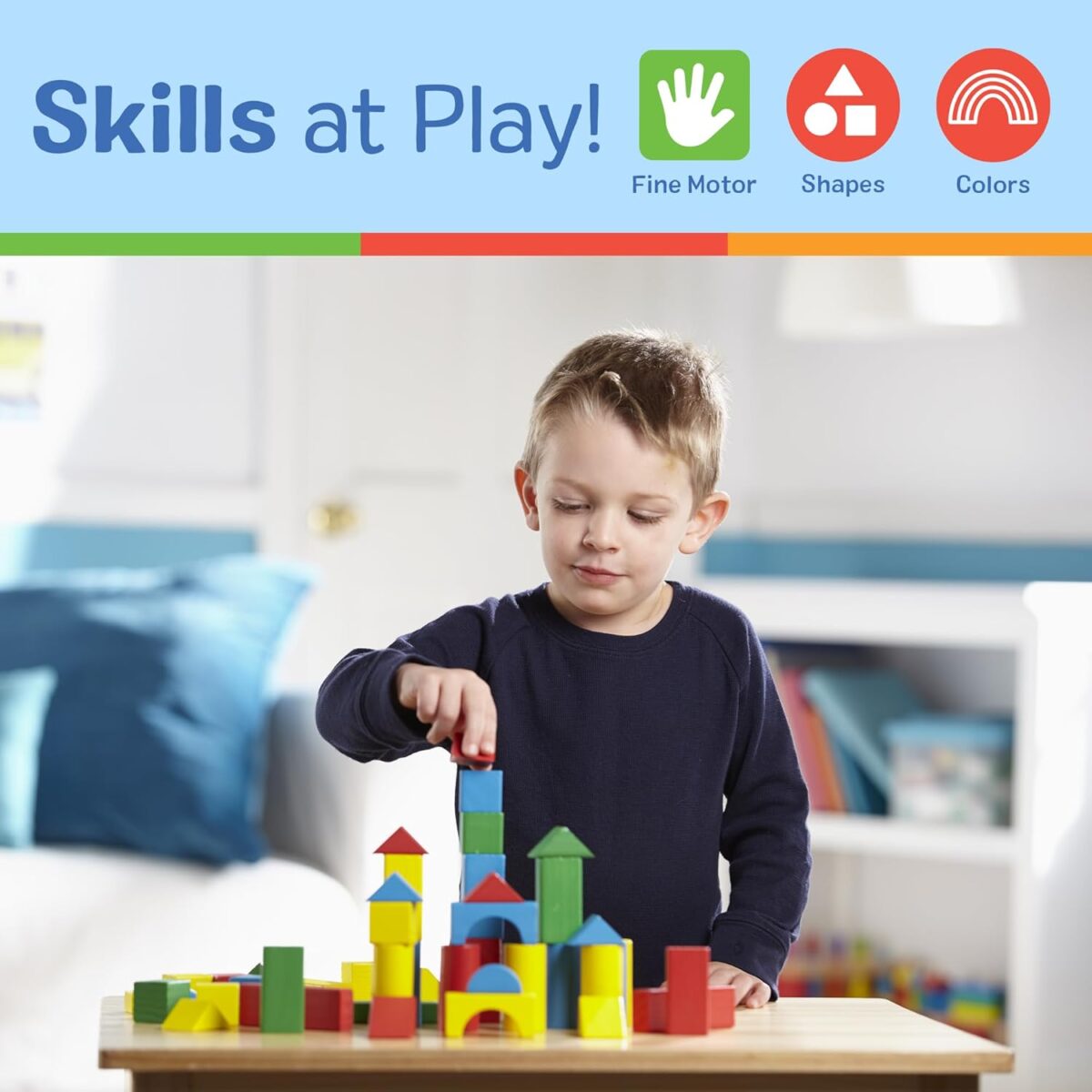 Melissa & Doug Wooden Building Blocks Set - 100 Blocks in 4 Colors and 9 Shapes Classic Kids Toys, Colored Wood For Toddlers Ages 2+ - FSC-Certified - Image 5