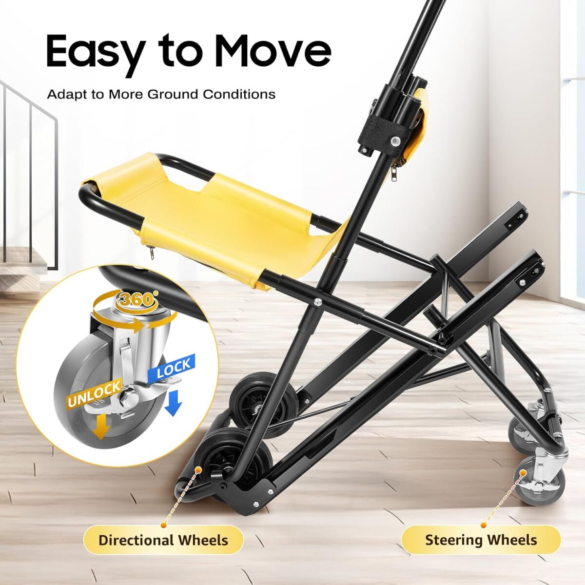 Manual Lift Stair Chair, Portable Aluminum Alloy Folding Transportation Stair Chair,for Daily Transfer Evacuation Chair to Assist Moving Elderly Lift Chair, 350 lbs Weight Capacity USA Stock - Image 6