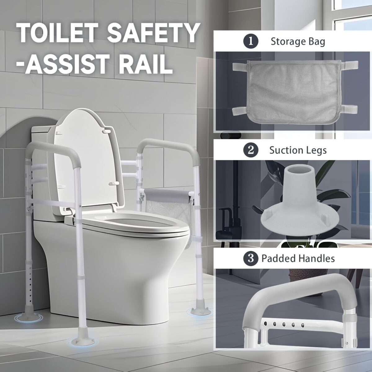 Toilet Safety Rails-Adjustable Toilet Safety Frame, FoldableTtoilet Support Rails with Handles, Heavy Duty Toilet Handles for Elderly, Seniors, Handicap & Disabled-Fits Most Toilets - Image 5