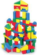 Melissa & Doug Wooden Building Blocks Set - 100 Blocks in 4 Colors and 9 Shapes Classic Kids Toys, Colored Wood For Toddlers Ages 2+ - FSC-Certified