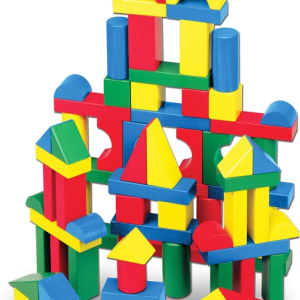 Melissa & Doug Wooden Building Blocks Set - 100 Blocks in 4 Colors and 9 Shapes Classic Kids Toys, Colored Wood For Toddlers Ages 2+ - FSC-Certified