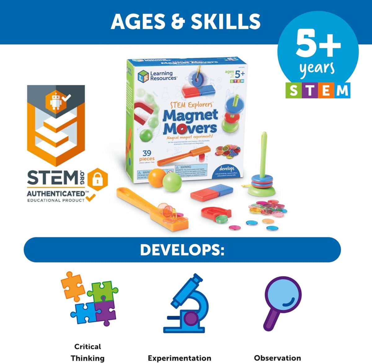 Learning Resources STEM Explorers -Ages 5+, Magnet Movers, Critical Thinking Skills, STEM Certified Toys, Magnets Kids,Magnet Set,Back to School Supplies,39 Pieces - Image 5