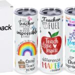 4 Pack Teacher Appreciation Gifts, Teacher Gifts from Student, Teacher Appreciation Week Gifts, 20 oz Skinny Teacher Tumbler for Teacher Week, Birthday, Back to School, Christmas
