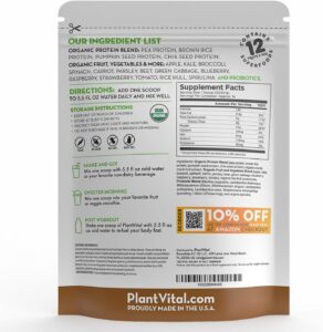 PlantVital Vegan Protein Powder Plant Based, Organic Protein Powder Chocolate, 24g/0g sugar, 12 Superfoods, Veggies, Probiotics, Raw Cocoa, Kale, Beets, Spirulina, Pea, Gluten-Free, Keto-Friendly,16oz - Image 6