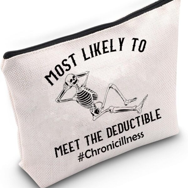 PWHAOO Chronic Illness Inspired Gift Invisible Illness Spoonie Makeup Bag Warrior Cosmetic Bag Insurance Deductible Sarcasm Gift (Invisible Illness Spoonie M)