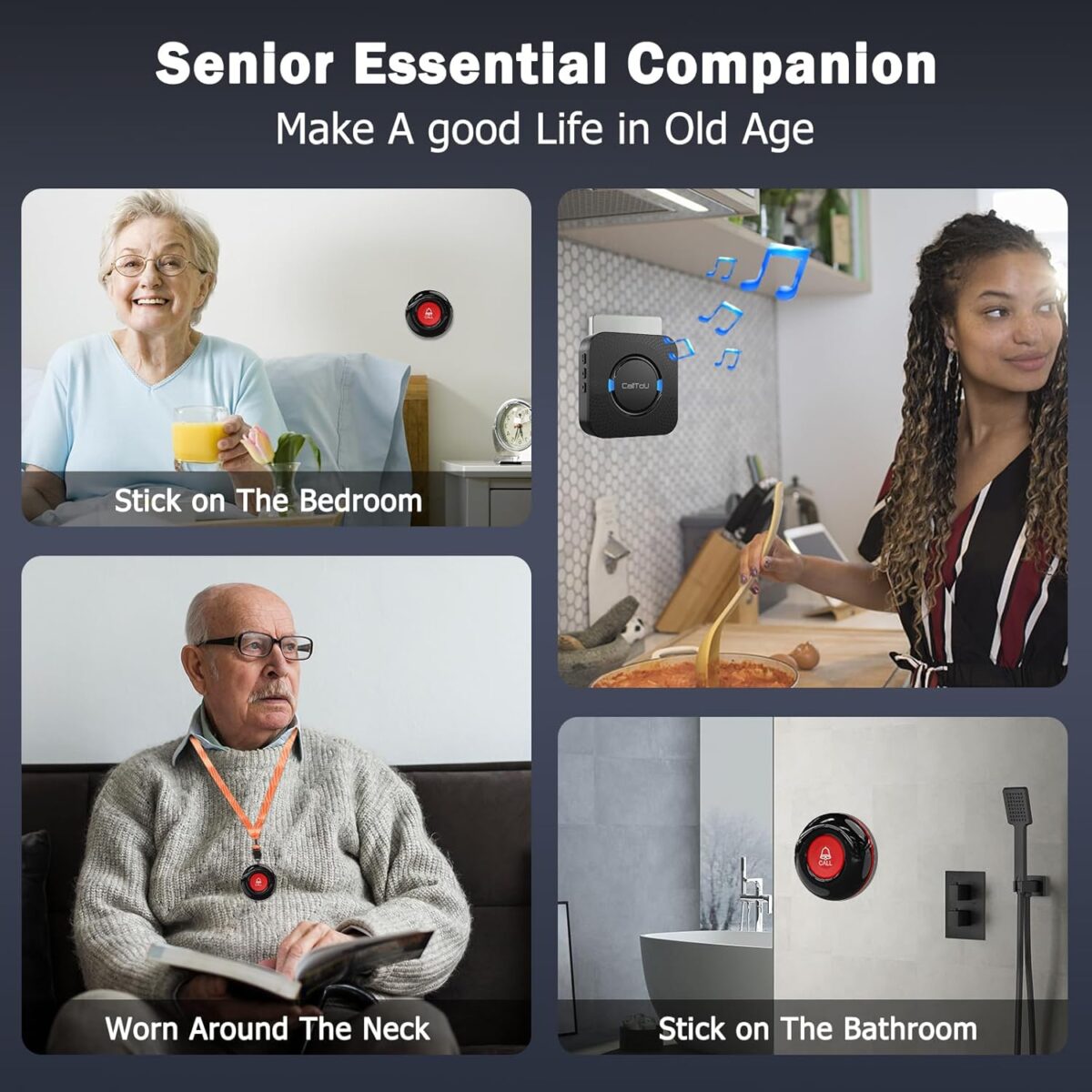 CallToU Caregiver Pager Wireless Call Bell Alert Button for Seniors/Elderly/Patients 1 Plugin Receiver 1 Waterproof Transmitter - Image 2