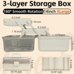 14in 3-Layer Multipurpose Craft Organizers and Storage with Adjustable Dividers, Portable Tackle Box, Folding Art & Craft Case for Medicine, Tool, Sewing Organizer (Brown, X-Large) - Image 2