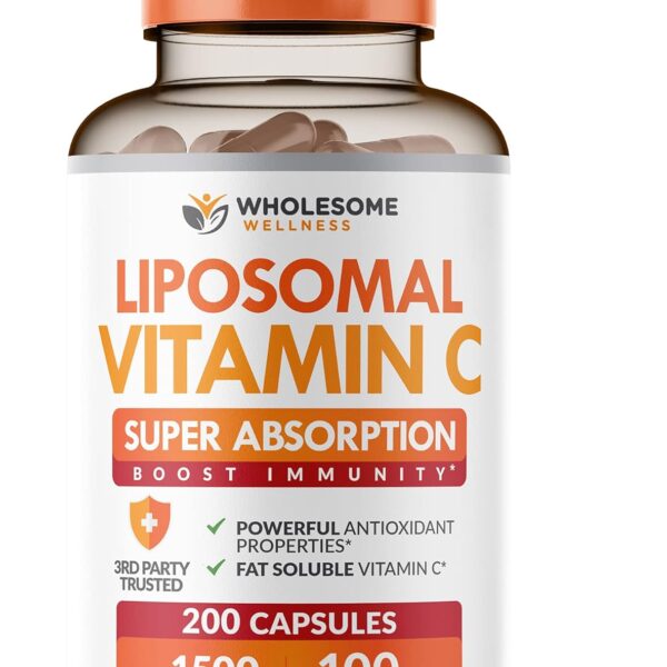 Wholesome Wellness Liposomal Vitamin C Capsules (200 Pills 1500mg Buffered) High Absorption, Immune System & Collagen Booster, High Dose Fat Soluble Immunity Support Ascorbic Acid, Natural Vegan