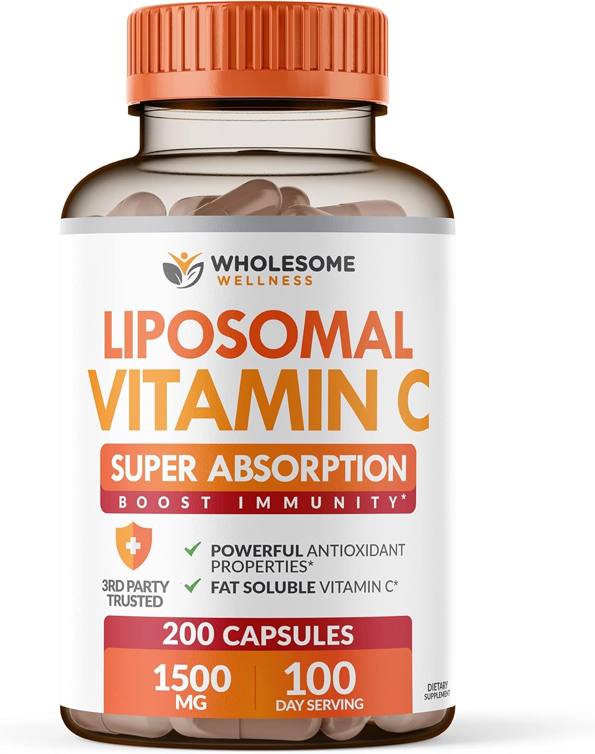 71m6JEF3AzS._AC_SL1500_.jpg Wholesome Wellness Liposomal Vitamin C Capsules (200 Pills 1500mg Buffered) High Absorption, Immune System & Collagen Booster, High Dose Fat Soluble Immunity Support Ascorbic Acid, Natural Vegan - Image 1