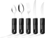 Special Supplies Adaptive Utensils (5-Piece Kitchen Set) Wide, Non-Weighted, Non-Slip Handles for Hand Tremors, Arthritis, Parkinson’s or Elderly Use - Stainless Steel (Black) - Image 8