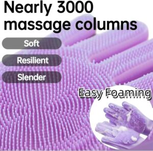 Dog Washing Gloves, Pet Grooming Gloves with Soft Brushes, Bathing and Massaging for Dogs and Cats, Silicone Heat Resistant Cleaning Gloves with High-Density Teeth (Purple) - Image 3