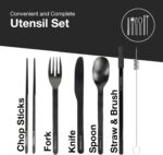 EcoVessel WANDERWARE Stainless Steel Utensils Set, Reusable Cutlery Set with Carry Case Camping Accessories, Travel Utensils With Case – 6 Pcs (Black Smoke) - Image 2