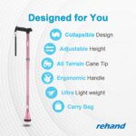 REHAND Walking Cane - Foldable, Adjustable, Collapsible Walking Canes for Men & Women, Heavy Duty All Terrain Tip, with Travel Bag | Walking Sticks for Seniors & Adults - Image 2