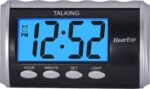 Talking alarm clock for Visually Impaired - Large Numbers Desk Clock - Day Clock for Seniors - Battery Operated Large Display , Digital Clock, Digital (Silver)
